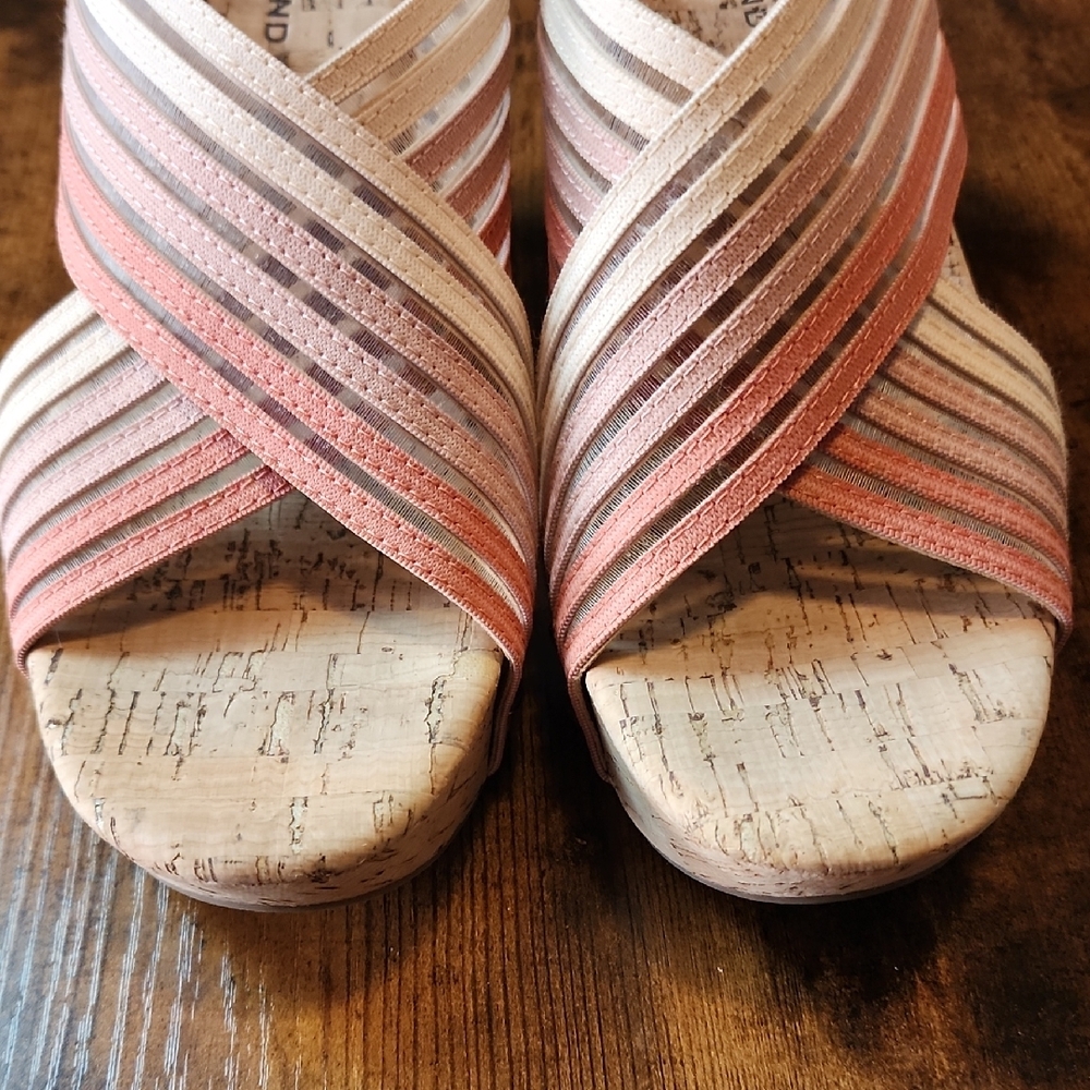 LUCKY BRAND | Peach Coral Ombre Mykayla Cork Wedge Multicolor Strappy Sandal | 8 - Picture 10 of 10